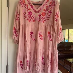 J. Marie Pink Dress with Floral Embroidery